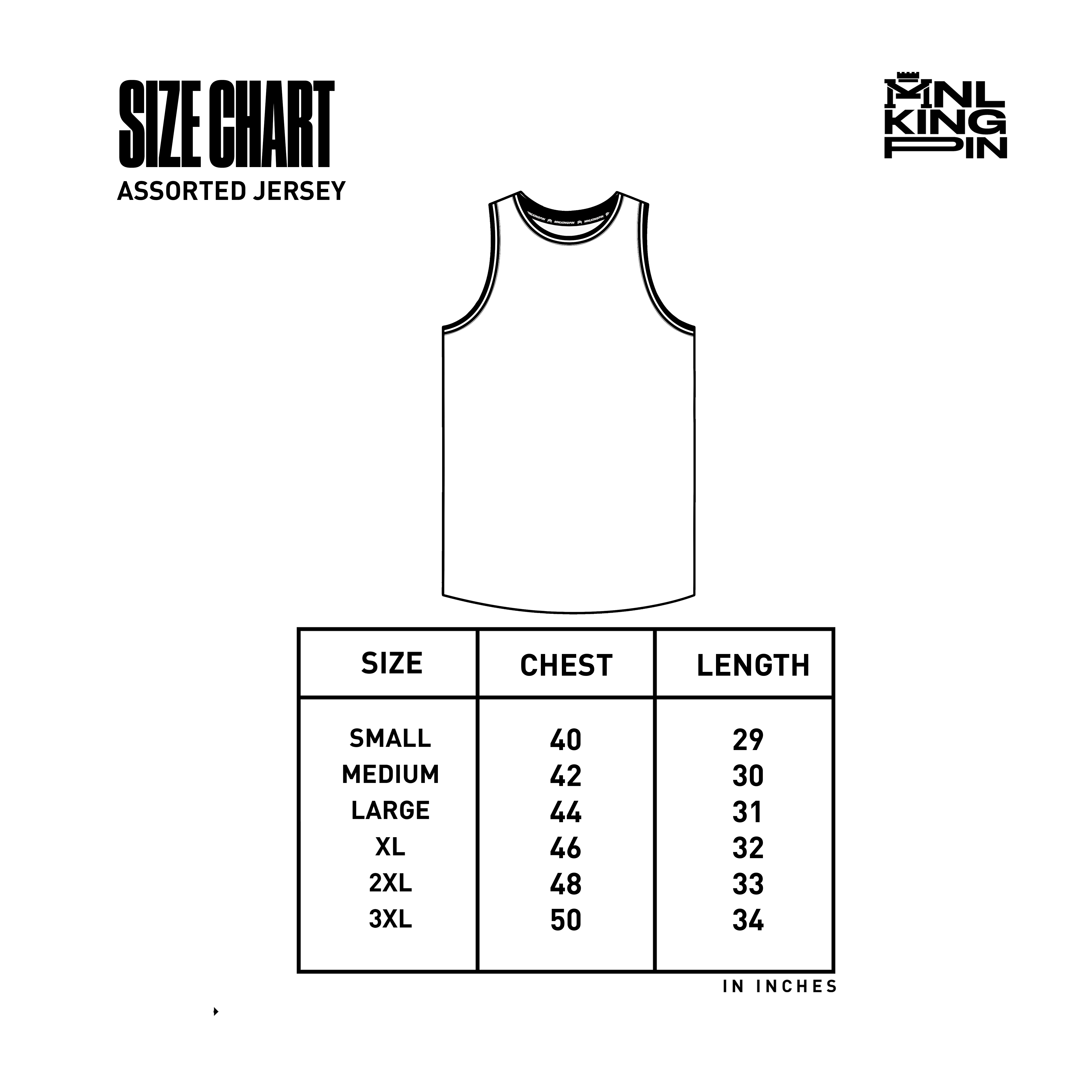Assorted Jersey size chart